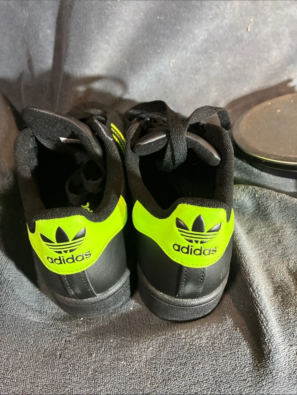 adidas Kids Superstar Sneakers in Black with Neon Green Stripes